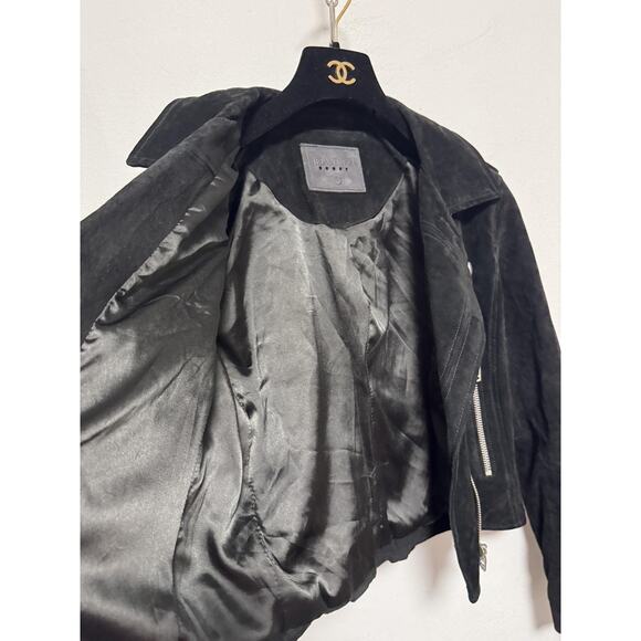 BLANKNYC Suede Moto Jacket Womens Small Black Biker Asymmetrical Zip Belted - Picture 8 of 15